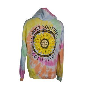 Simply Southern Tie Dye Sunflower Long Sleeve Hooded Tee Shirt Hoodie Large